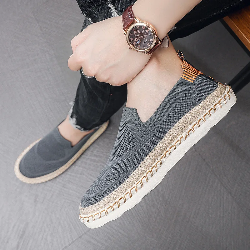 Spring Summer New Shoes for Men Breathable Knit Casual Shoes Fashion Slip-on Loafers Cool Flat Fisherman Shoes