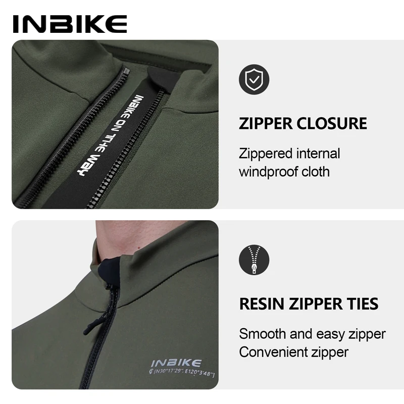 INIBKE Long Sleeved Men\'s Cycling Jersey Winter Fleece Bicycle Jersey Bike Riding Clothing Reflective Full Zipper 3 Rear Pockets