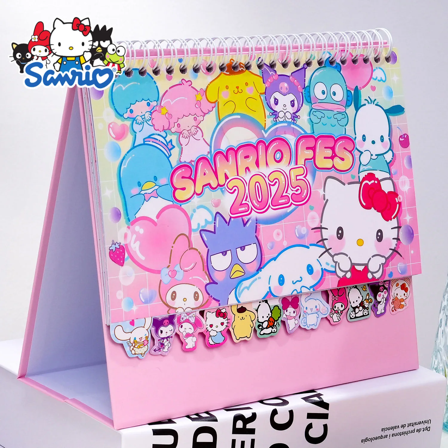 Sanrio HelloKitty 2025 Calendar Cartoon Peripheral Cinnamoroll Table Calendar Desktop Decoration for Children Punch Calendar