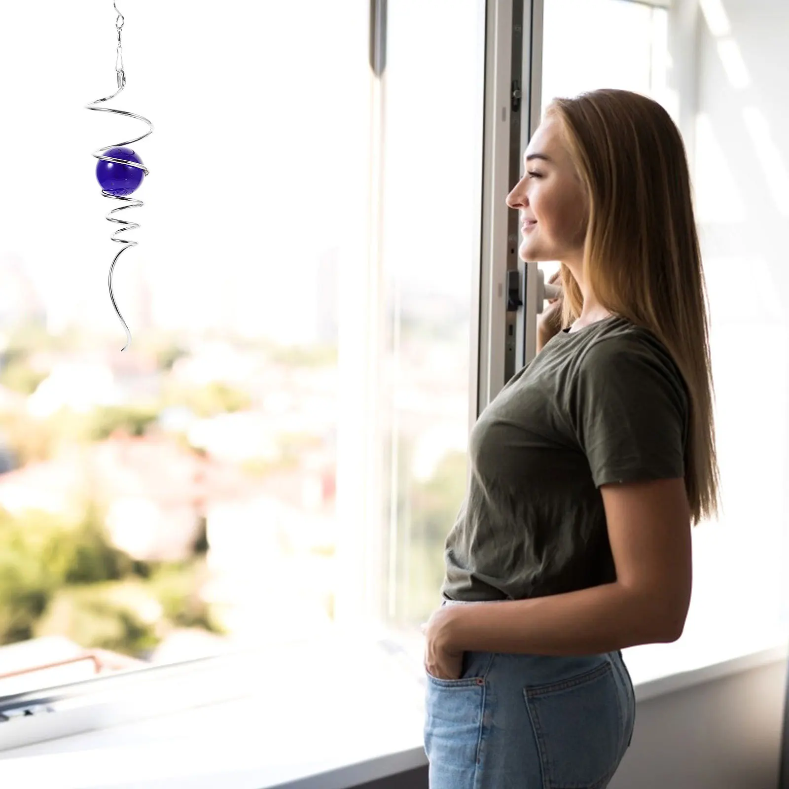 

Glass Gazing Ball Spiral Tail Hanging Swivel Hook Decorative Ornament Outdoor Indoor Garden Gazing Ball Spiral Tail