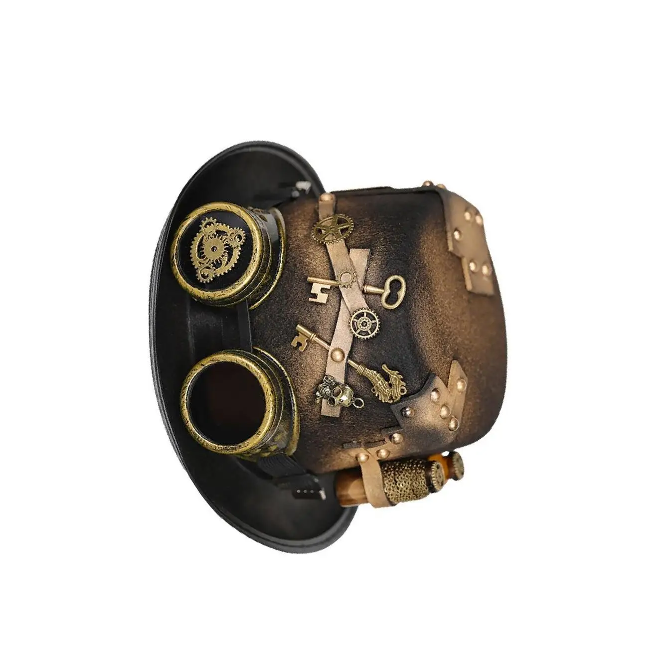 

Панк-готический цилиндр с очками, цветочным узором и элементами стимпанка для вечеринок в стиле джаз и на Хэллоуин