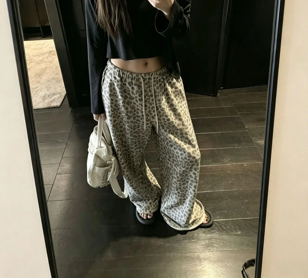 2026 Autumn and Winter Thick Retro Leopard Print Loose Wide Leg Pants for Women's Casual Pants