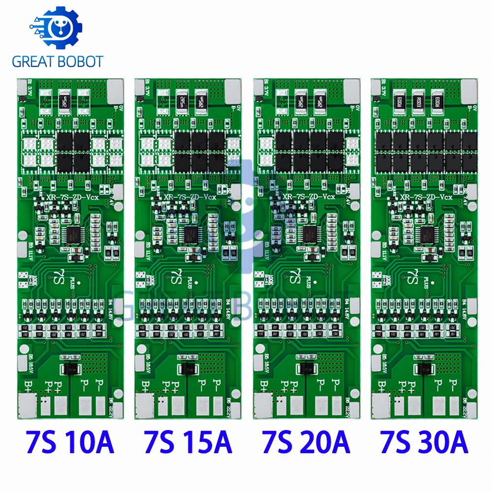 BS BMS 7S 24V 10A 15A 20A 30A Li-ion 18650 Battery Charge Board With Balance Function Short Circuit / Temperature Protection