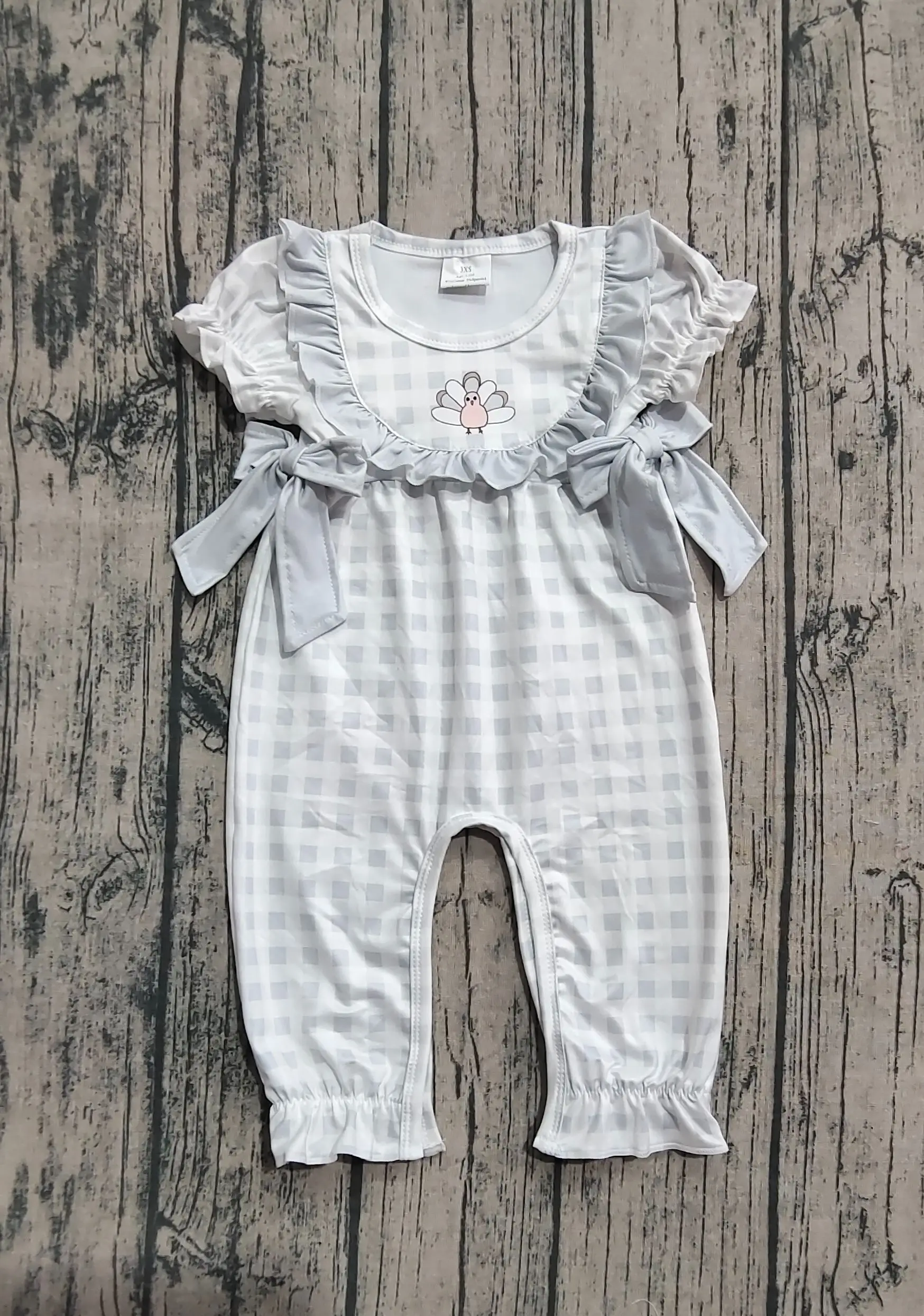 

9.9 Wholesale Girl Children turkey Plaid Bows Romper Newborn Coverall Kids Bodysuit Baby Toddler Thanksgiving Fall Jumpsuit