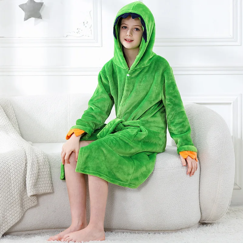 Cartoon Dinosaur Children Bathrobes Baby Kids Pajamas Hooded Beach Towel Bathrobe Soft Bath Robe Toddler Boys Girls Robes Gown