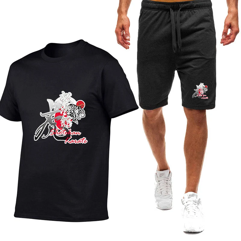 

2026 Shotokan Karate Tiger Print Summer Man's New Styl Nine Color Short Sleeved Set T-Shirt Casual Shorts 2-piece Suit