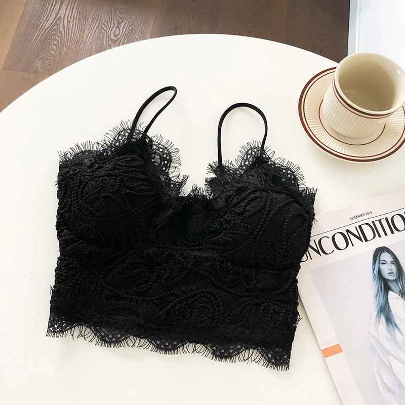 Mulheres Renda Trim Bralette Top, Camisola, V-Neck, Smocked Voltar, Tanques Strappy e Camis, Roupa de Verão, Teen-Girl Estética