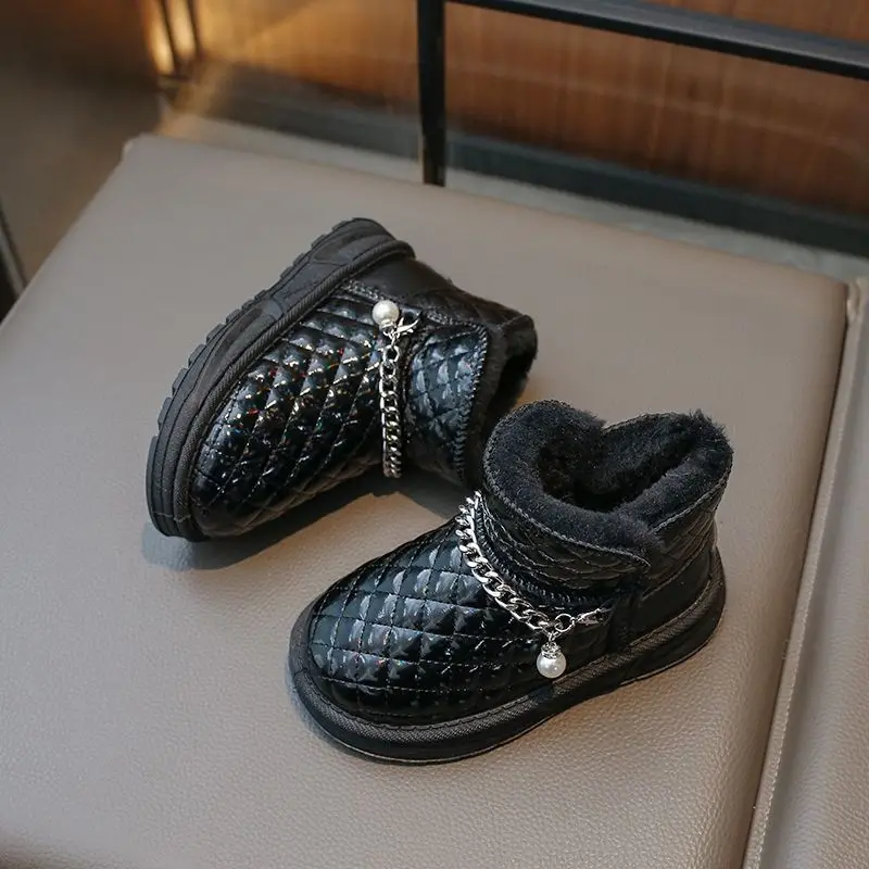 

Зимние зимние сапоги для девочек, кожаная непромокаемая нескользящая утолщенная флисовая подкладка, осенне-зимняя детская обувь ​