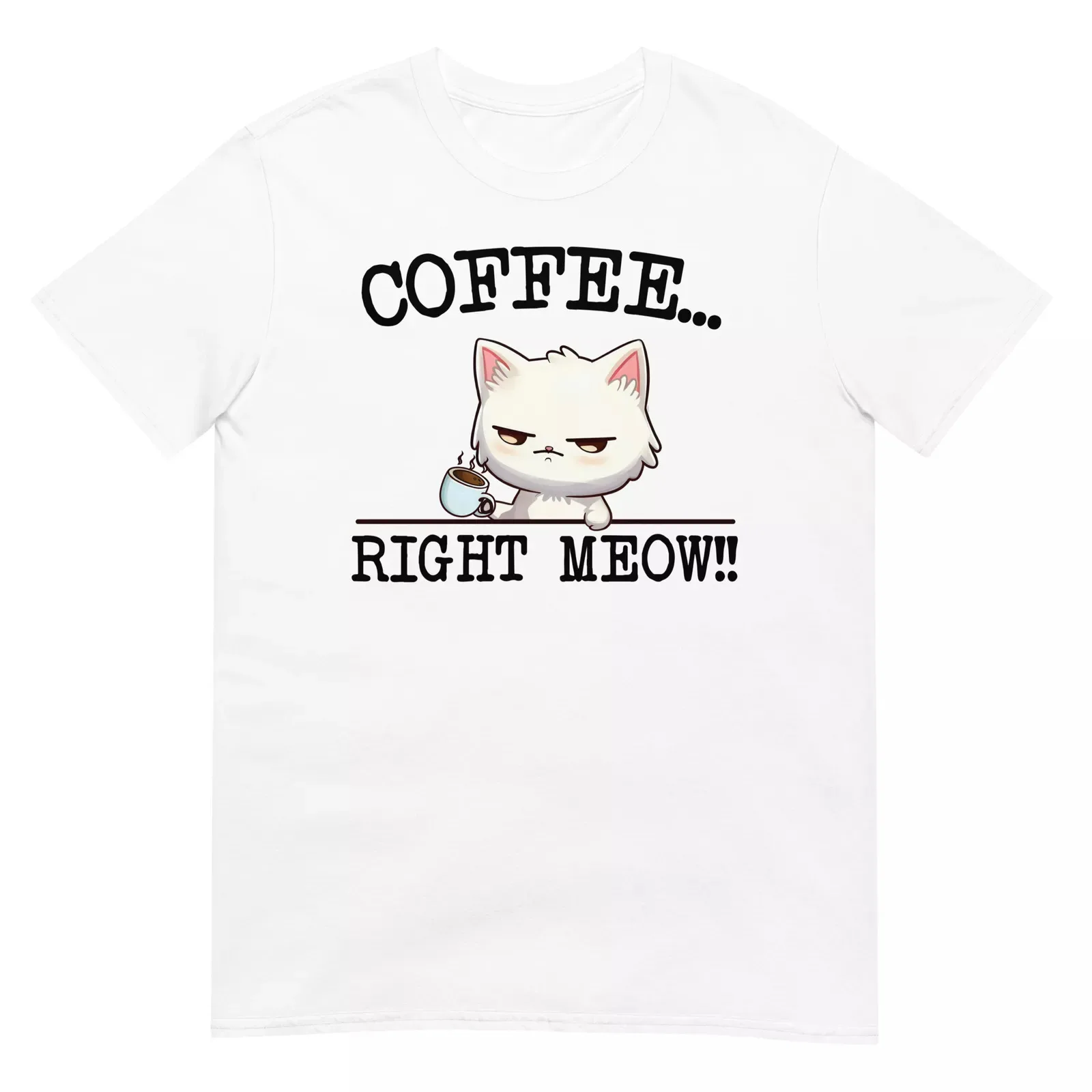 Coffee Right Meow Cat Kitten Coffee Men's Unisex Cotton T-Shirt Size S-5XL