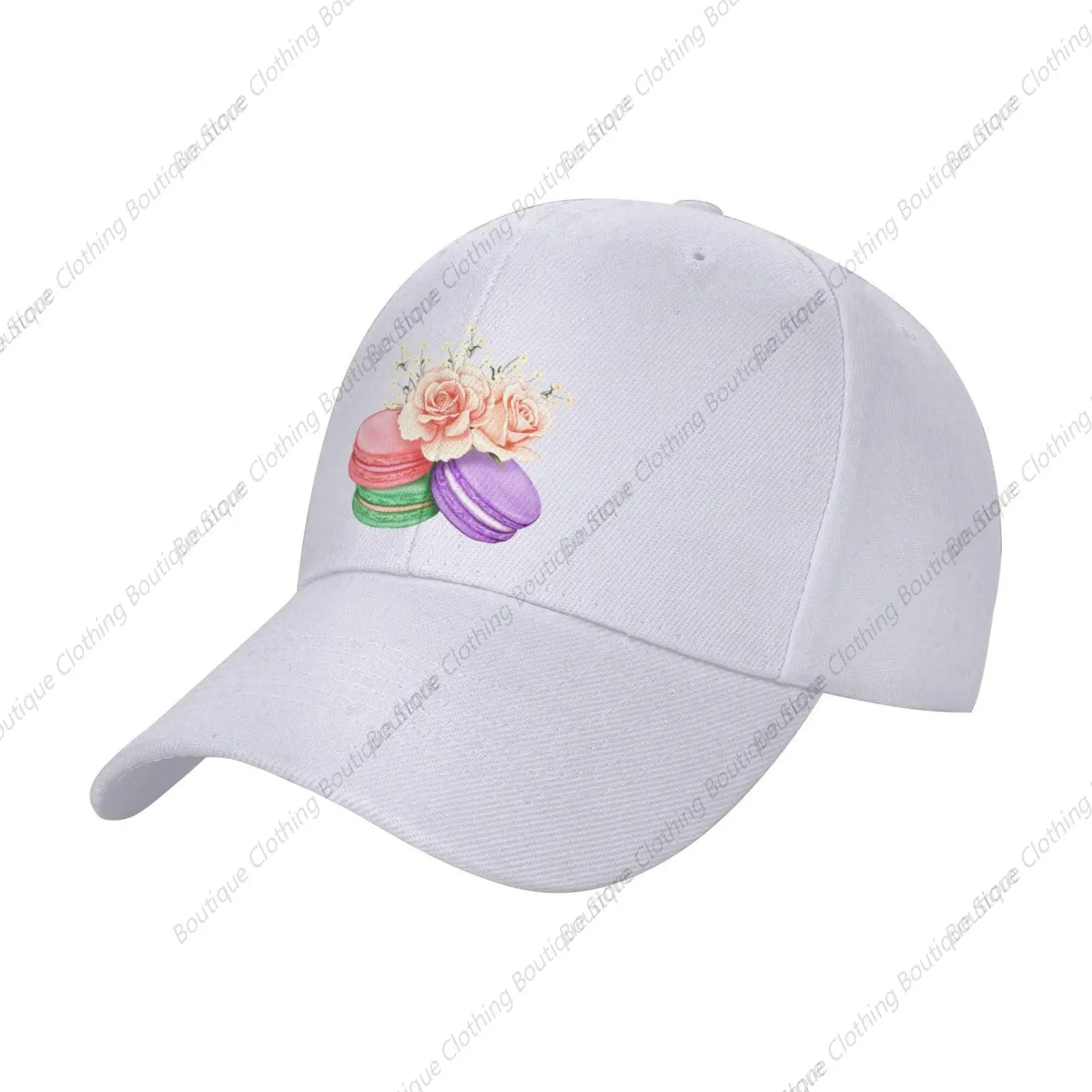 Lovely Watercolor Macarons with Pink Roses Bouquet Baseball Cap for Men Women Classic Adjustable Golf Dad Hat