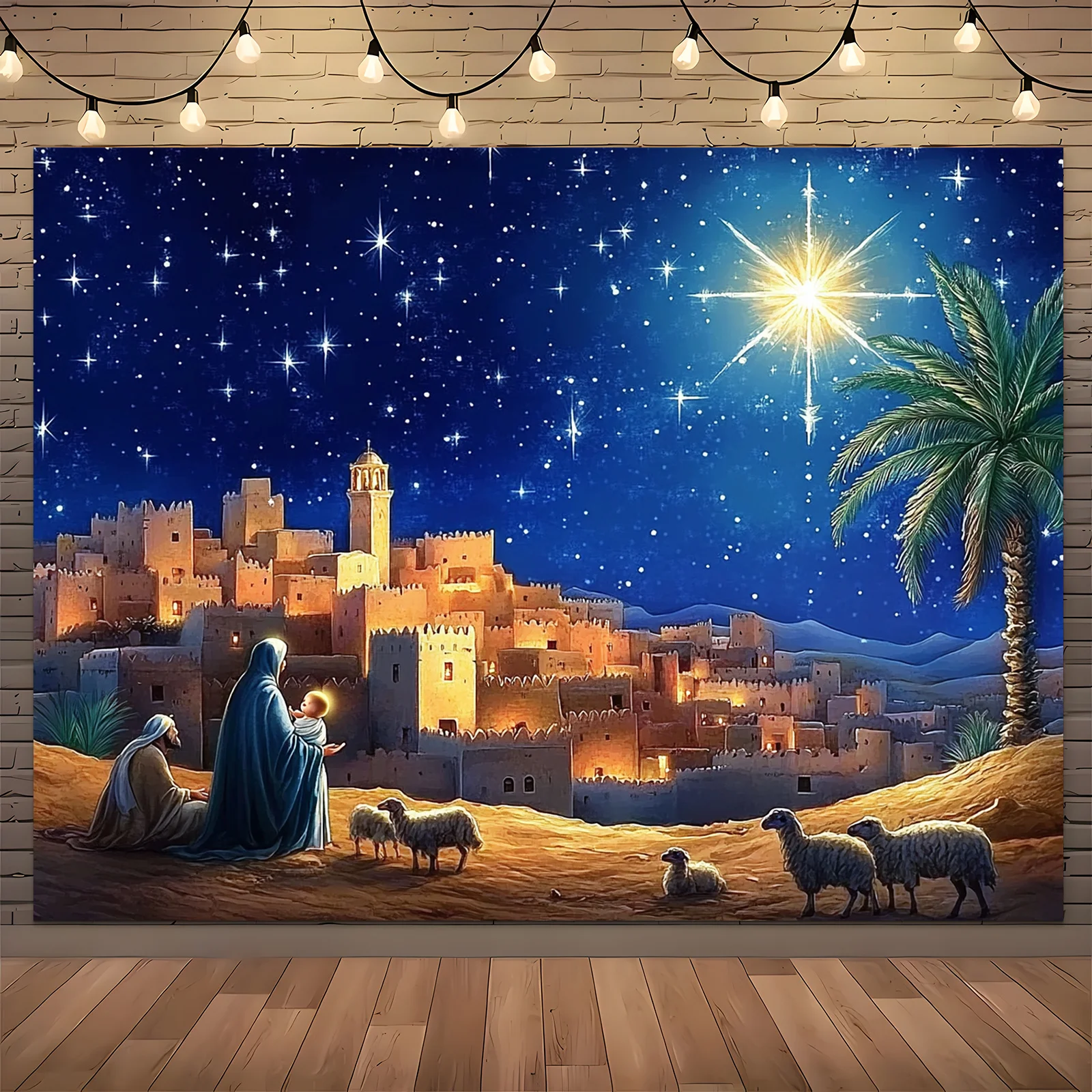 1 Stück Heiligabend Stern Heiligabend religiöses Thema Hintergrundtuch, Partybanner, Feiertagsdekoration Heiligabend