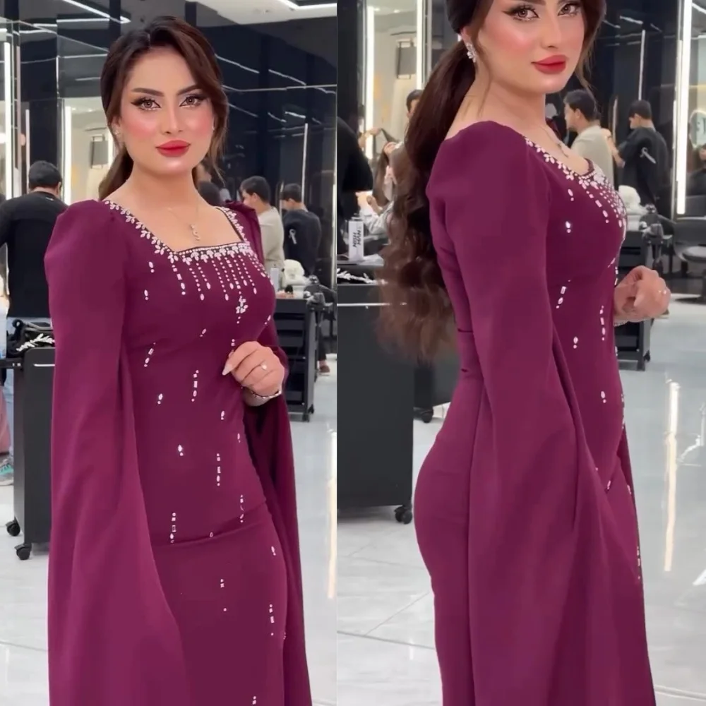 

Customized Sizes Available Jersey Sequined Pleat Straight Square Neck Long Dresses Bespoke Occasion Elegant