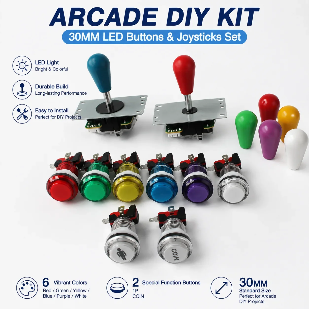 1 Player DIY Arcade Controller Kit USB Encoder Joystick with 10 LED Buttons for PC Raspberry Pi MAME Arcade Cabinet Retro Game
