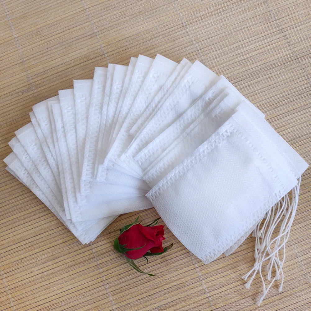 Bolsas de filtro desechables para Infusor de té, bolsitas de tela no tejida de calidad alimentaria, para hierbas y té, 100 piezas