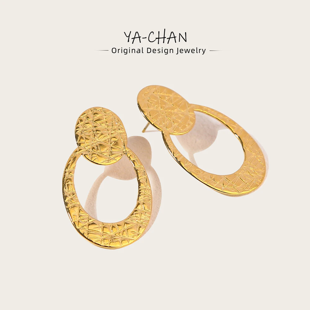 

YACHAN 18K Gold Plated Stainless Steel Stud Earrings for Women Irregular Metal Texture Drop Earring Trendy Aesthetic Jewelry