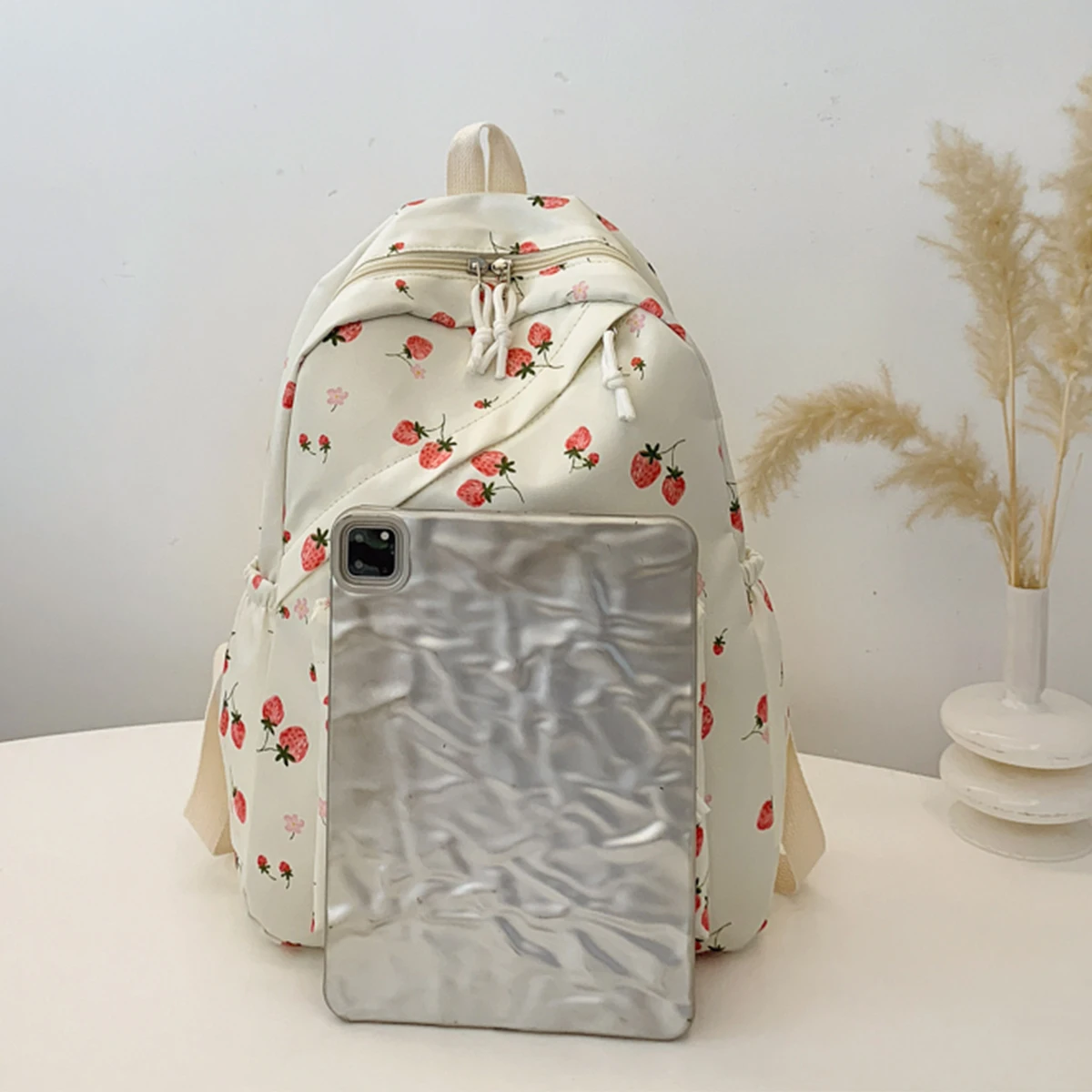 Kawaii الفراولة حقيبة الظهر مجموعة 3 قطعة حقيبة يد وحقيبة قلم مبطن النايلون المرأة حزمة مزدوجة سستة الحرم الجامعي تخفيف أساسيات