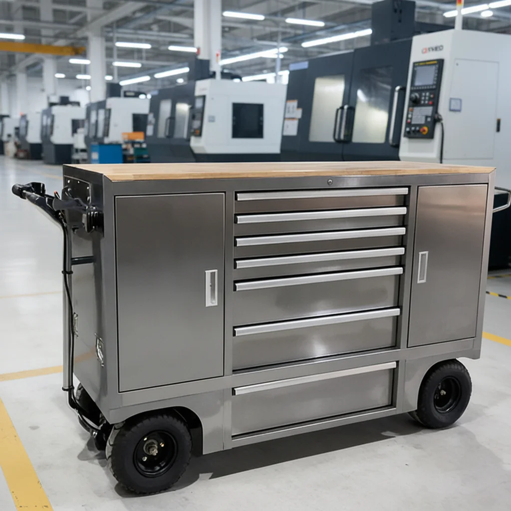 Goldenline All-in-One Mobile Workshop Cart Work Table Brake Wheels Drawers & Hanger Board for a Cleaner More Efficient Workspace