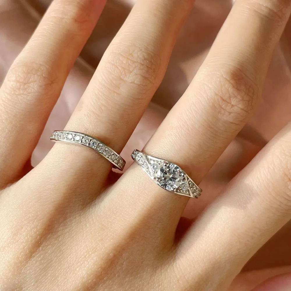 S925 Sterling Silver Ring Light Luxury High Quality Exquisite Ring Wedding Ring Set with High Carbon Diamond Ring