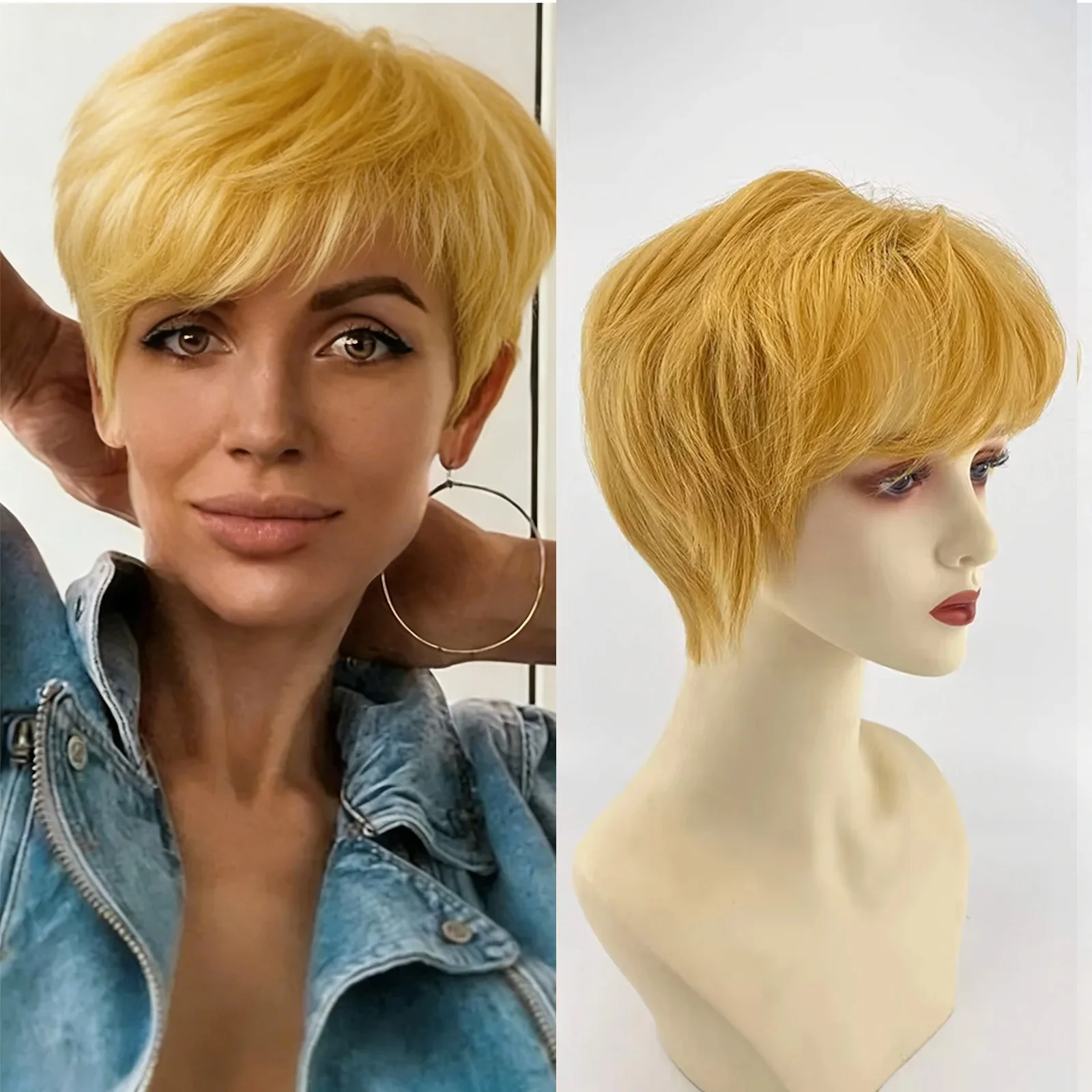 

Короткий парик из натуральных волос с стрижкой пикси # 27, медовая блондинка, шелковая основа, корона, естественная волна, тонкая швейцарская кружевная передняя часть, дышащая для женщин, стиль