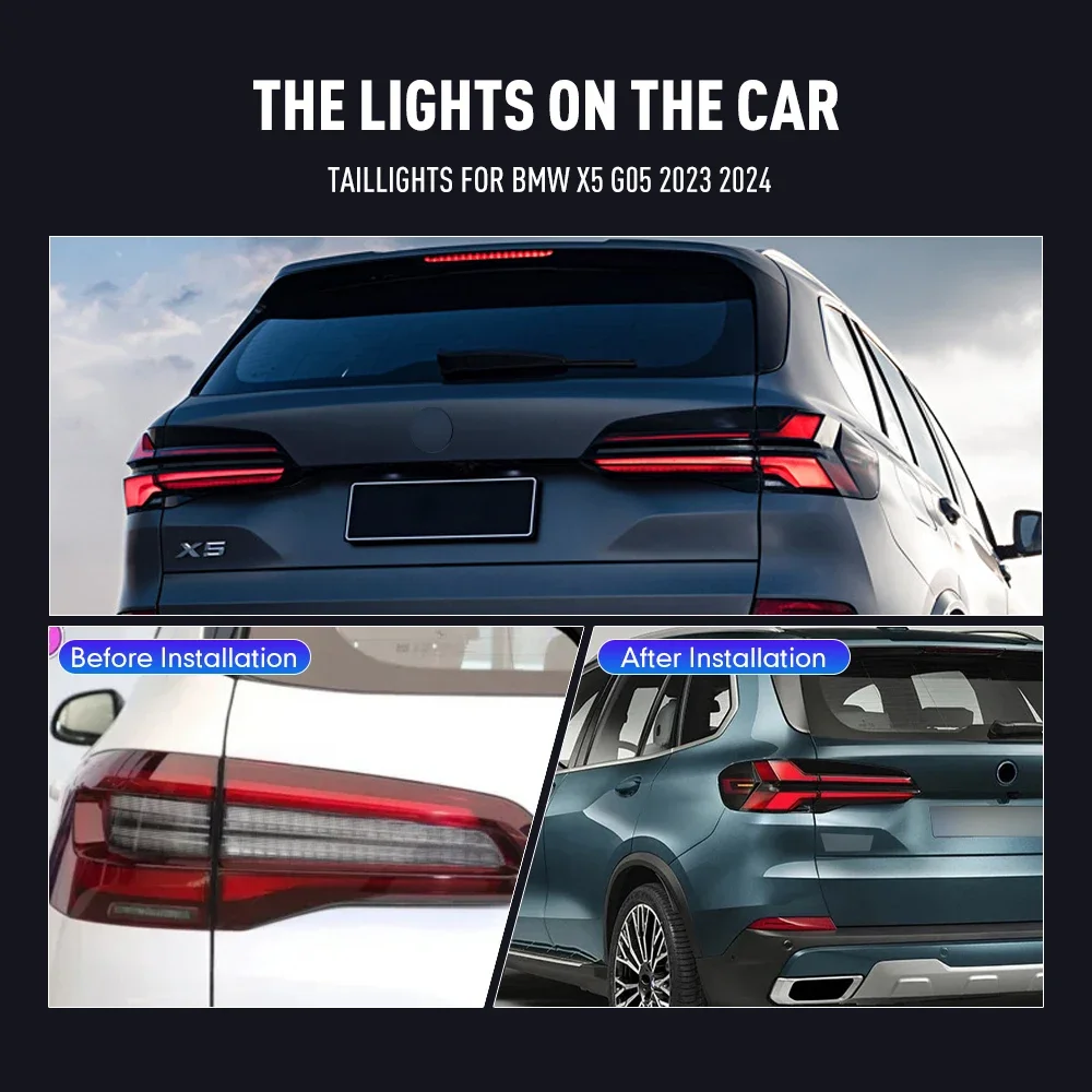 Pair Of LED Tail Lights For BMW X5 G05 2023-2024 DRL Reverse Brake Turning Signal Plug And Play Car Rear Tail Light Assembly