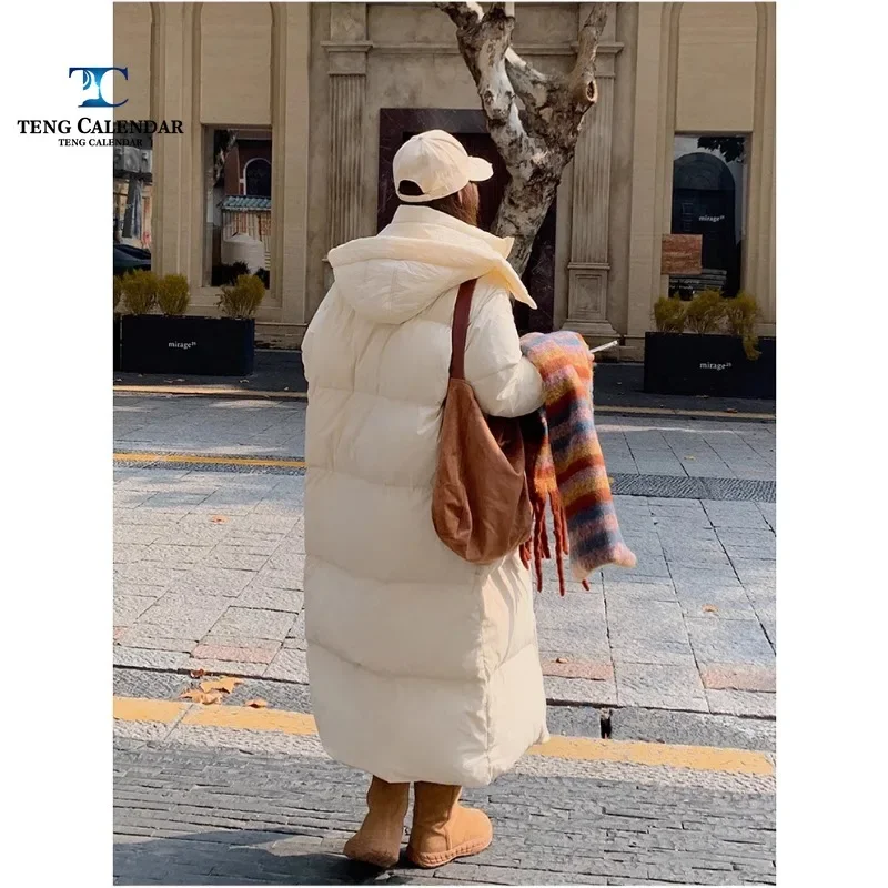 Winter Down Jacket, Korean Version Extra Long Thick Hooded To Ankle Duvet White Duck Down Jacket, Women's 2024 New Model