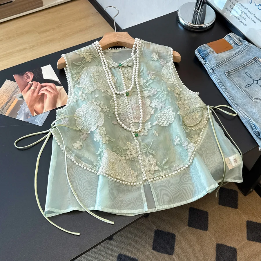 New Chinese Style Handmade Embroidery Jacket Ladylike Temperament Stand Collar Button Design Polyester Fabric Summer Outerwear