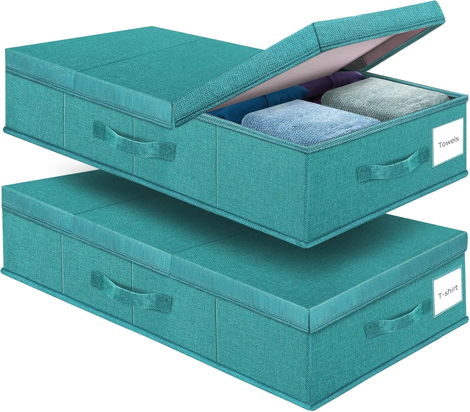 

Складной ящик для хранения под кроватью с крышкой, органайзер большой емкости для одежды, обуви, одеял — голубой синий (2 шт.)