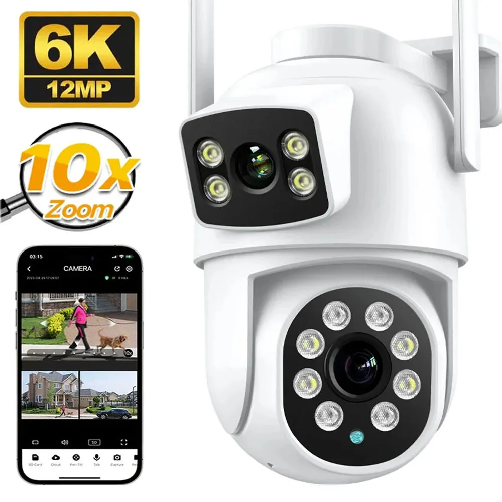 

8MP WIFI PTZ Camera Dual Lens Dual Screen IP Cam 4MP HD Auto Tracking Security Protection Outdoo Wireless Surveillance Cameras