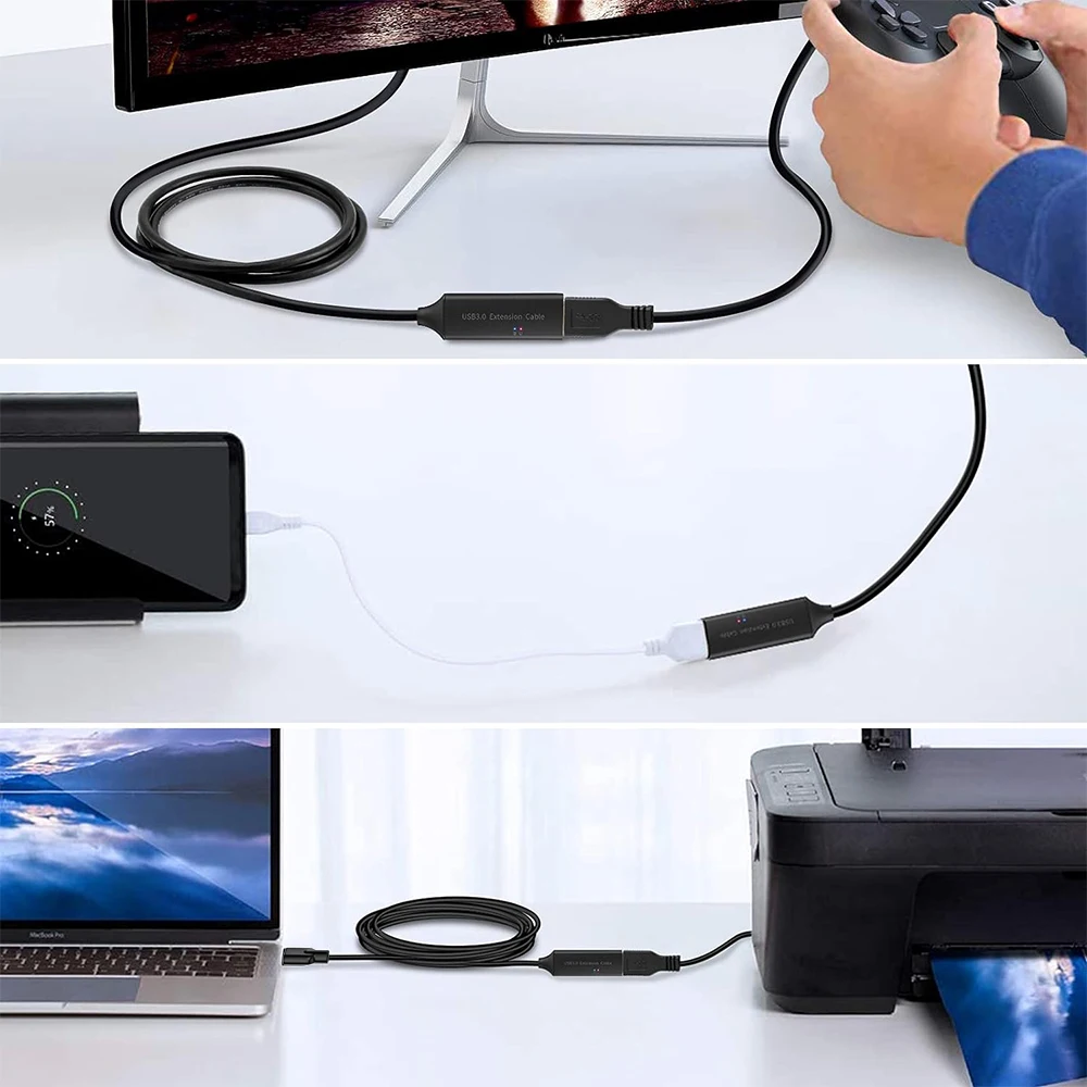RSHTECH 5M Active USB Extension Cable 5Gbps Data Transfer USB A Male To A Female USB3.0 Extender Cord Built-in Signal Booster Chips for Printer Scanner TV Xbox SSD Camera and More
