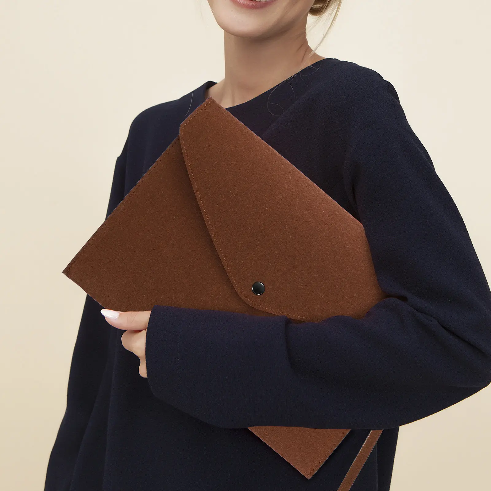 

A4 Felt File Folder Business File Pouch Strong Clasp Design Wear Tear Resistant Office Document Organizer Portable Envelope