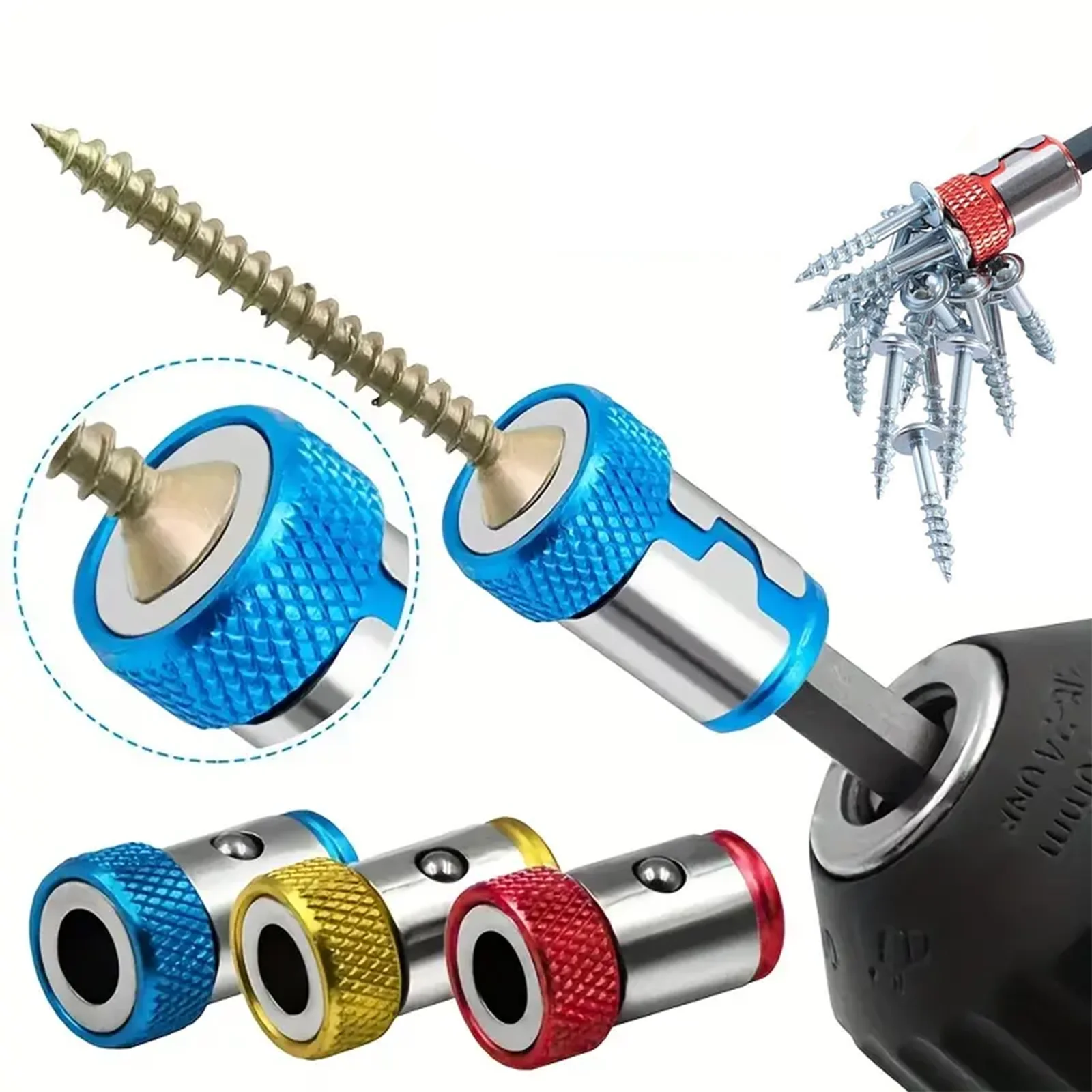 3Pcs 1/4 Inch Hex Magnetic Screw Ring Removable Magnetizer Holder for Screwdriver Power Bits Drill Hand Tools