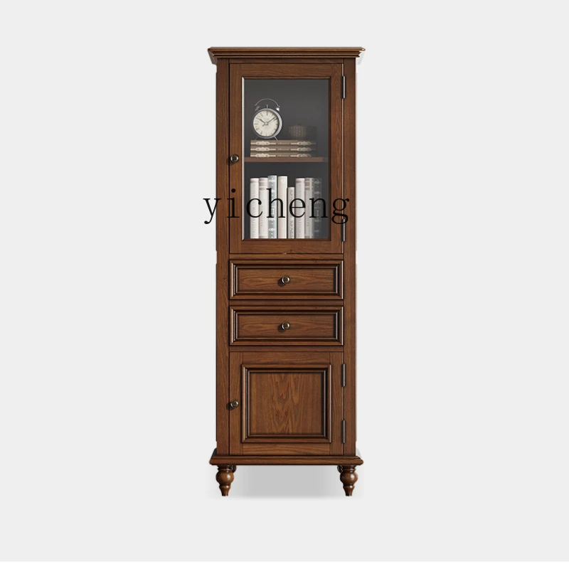 

ZF Solid Wood Wine Cabinet Side Cabinet Vintage Distressed Single Door Dining Side Locker Storage Cabinet Furniture
