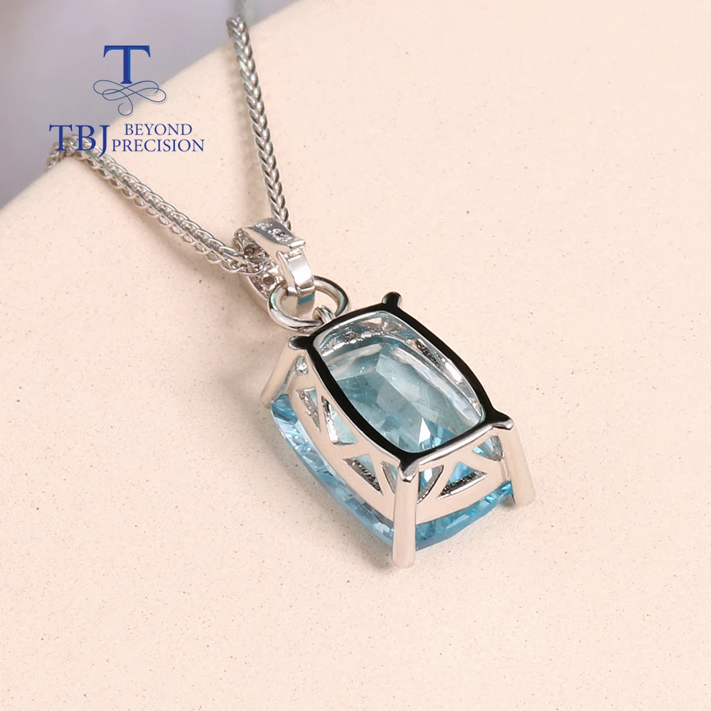 Simple design natural sky blue Topaz necklace women's 925 sterling silver fine jewelry daily wear