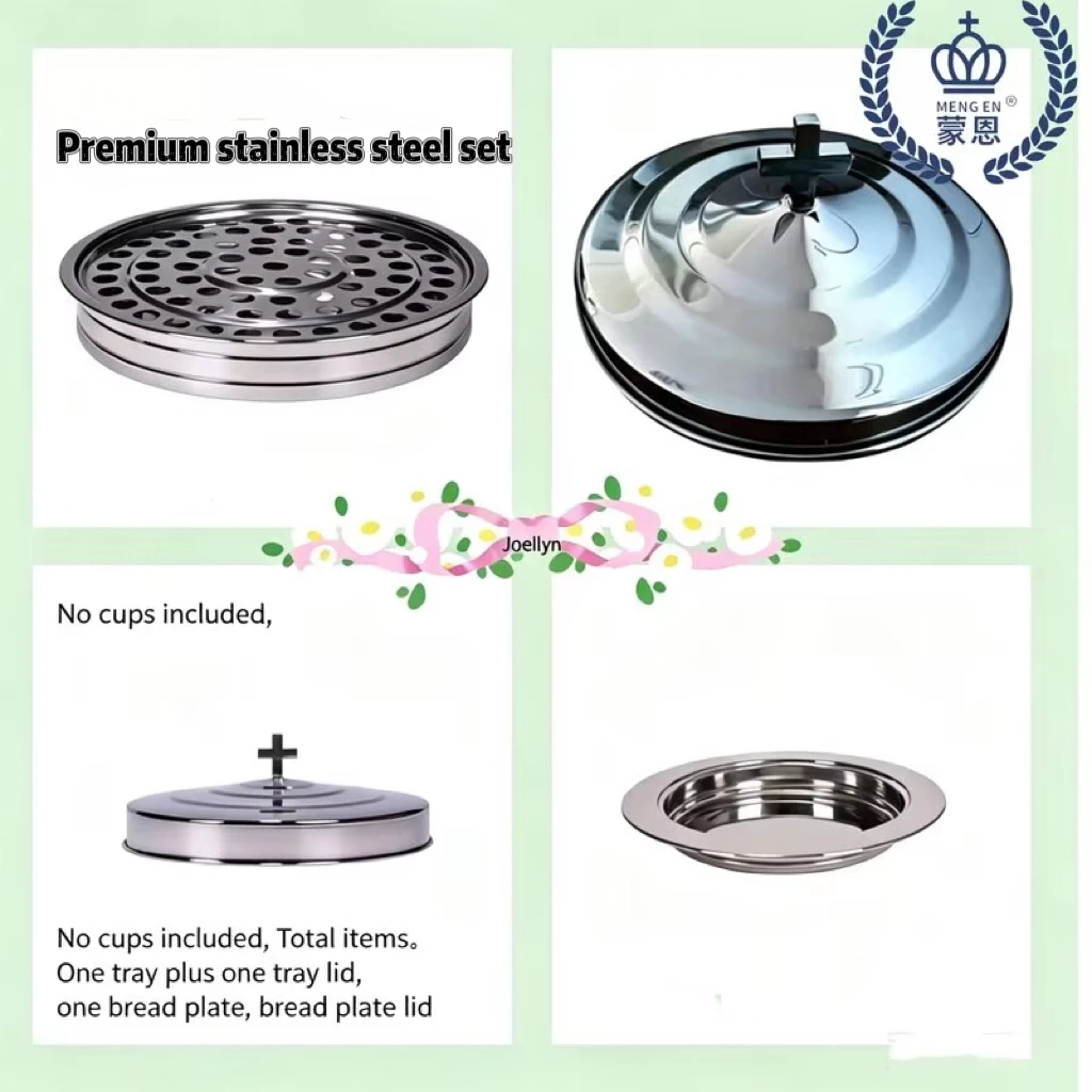 Premium quality communion tray  Stainless Steel Plate Set one tray with lid plus a bread plate with lid durable safe