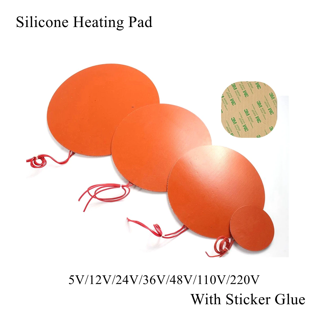 5V 12V 24V 110V 220V Silicone Rubber Heating Pad Round Circle Heater Band Mat Plate Waterproof 3D Printer Glue Sticker Adhesive