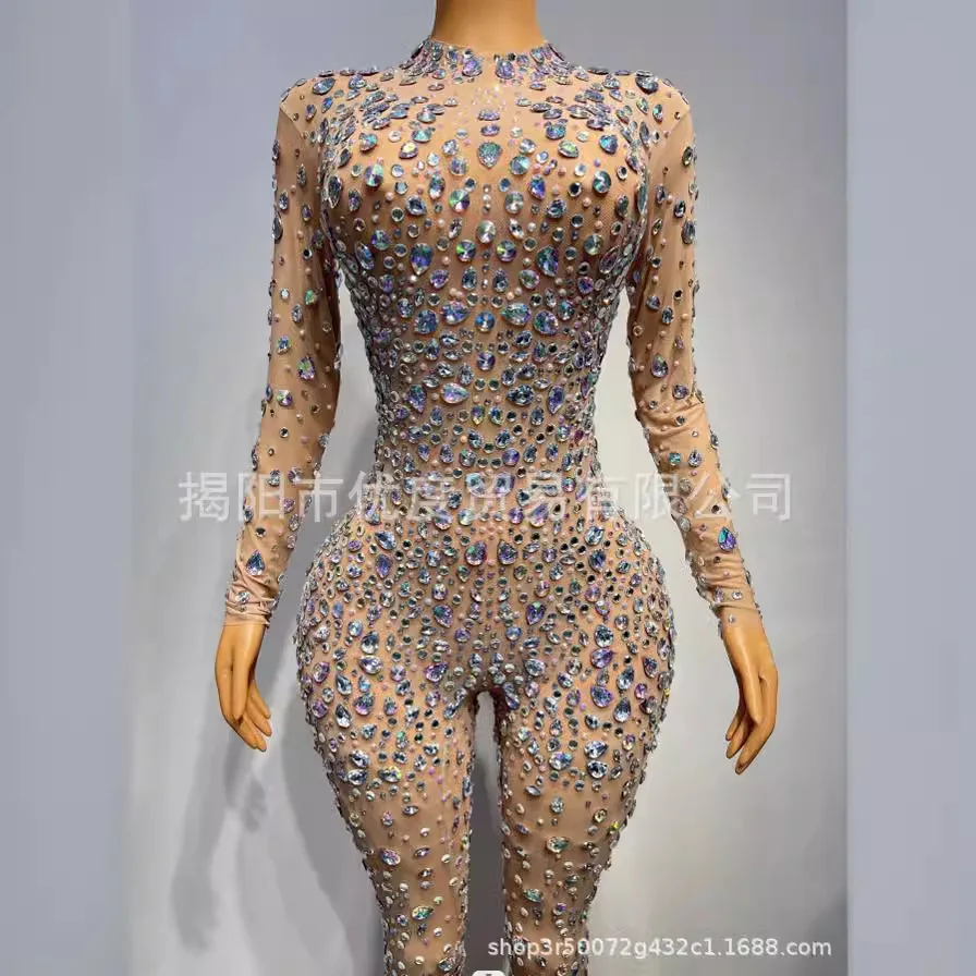 Backless DJ Reception Skinny Glam Perspective Mesh Birthday Party Long Dress Performance Costume Gypsy Stage Performance Dresses