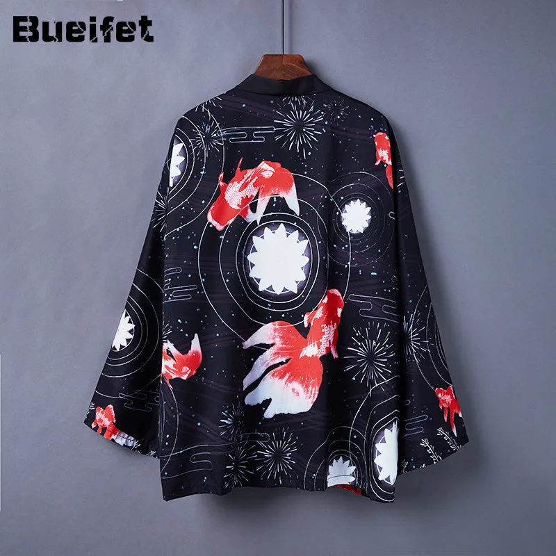 

Japanese Style Loose Traditional Kimono Cardigan Summer Men Yukata Samurai Costume Clothing Geisha Haori Obi Sunscreen Blouse