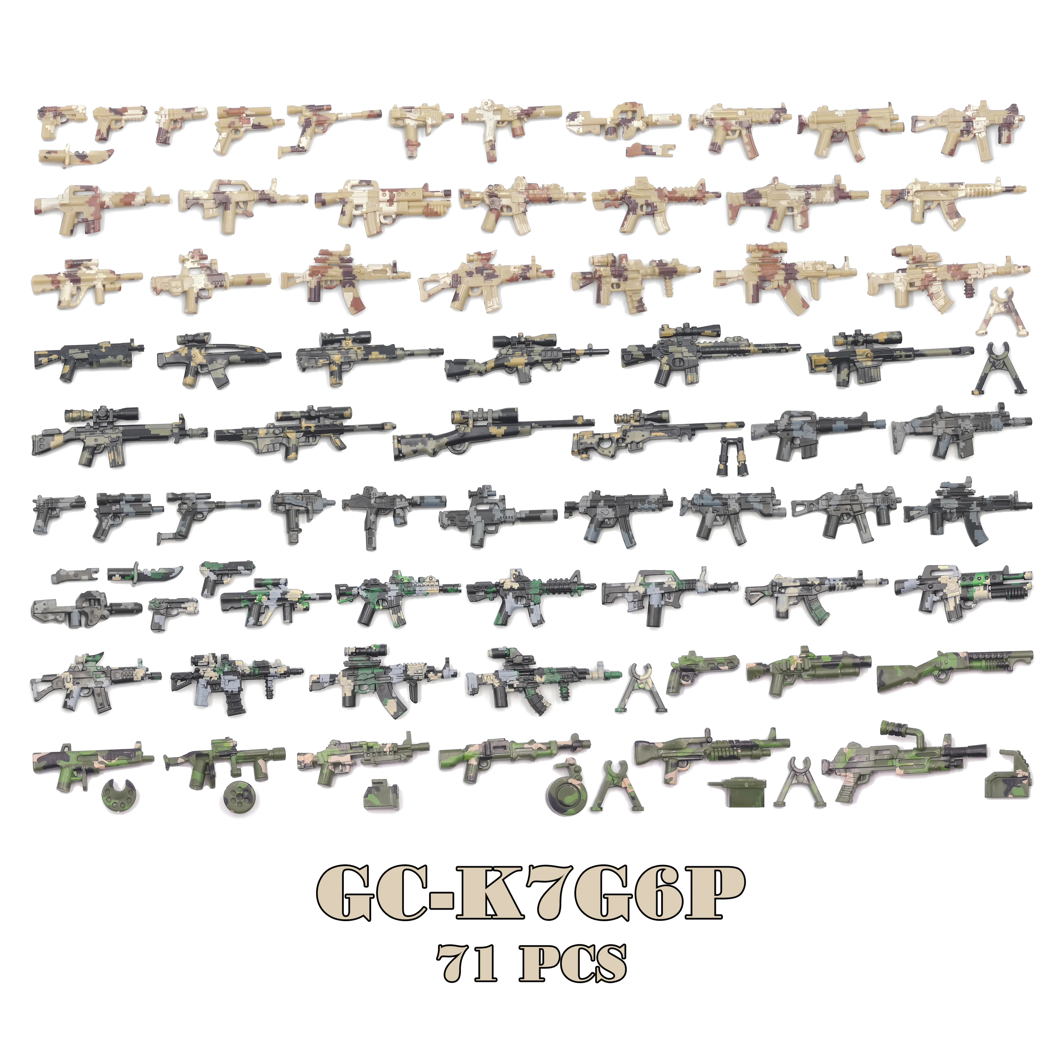 DIY Military Weapons AK Assault Rifles Camouflage Gun Accessories War Soldier Figure WW2 Model Block Playmobil Children Kid Toy