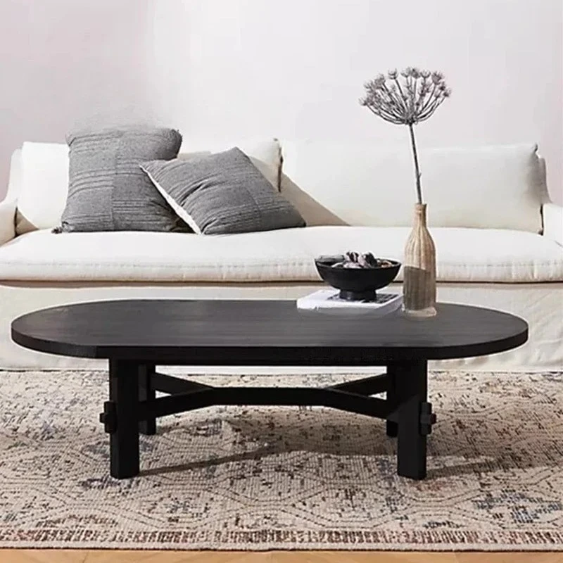 Creative black solid wood coffee table minimalist living room designer wooden tea table wabi sabi wind, log tea table