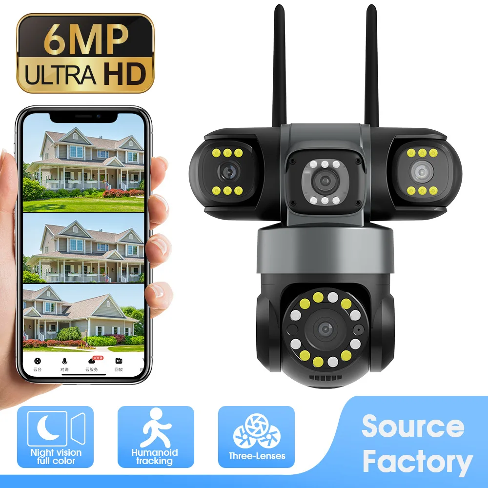 Yoosee APP  6MP Triple Lens Full Color Wireless PTZ  IP Dome Camera  AI Humanoid Detection Home Security CCTV Baby Monitor