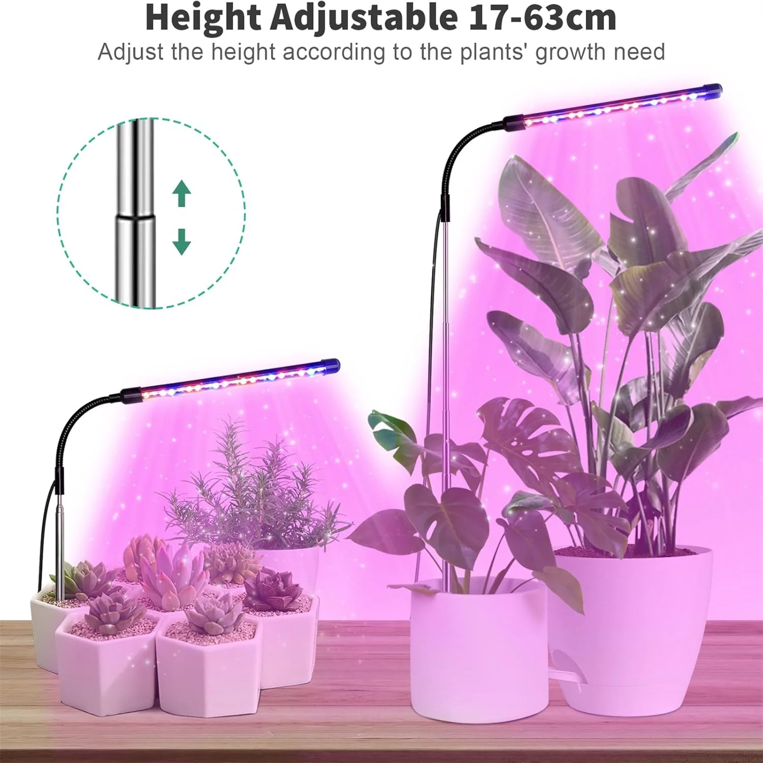 3Colors USB Grow Lamp Plant Full Spectrum Growth Light 5V Timed Dimming Switch Plug-in Telescopic Tube Indoor Plant Lighting
