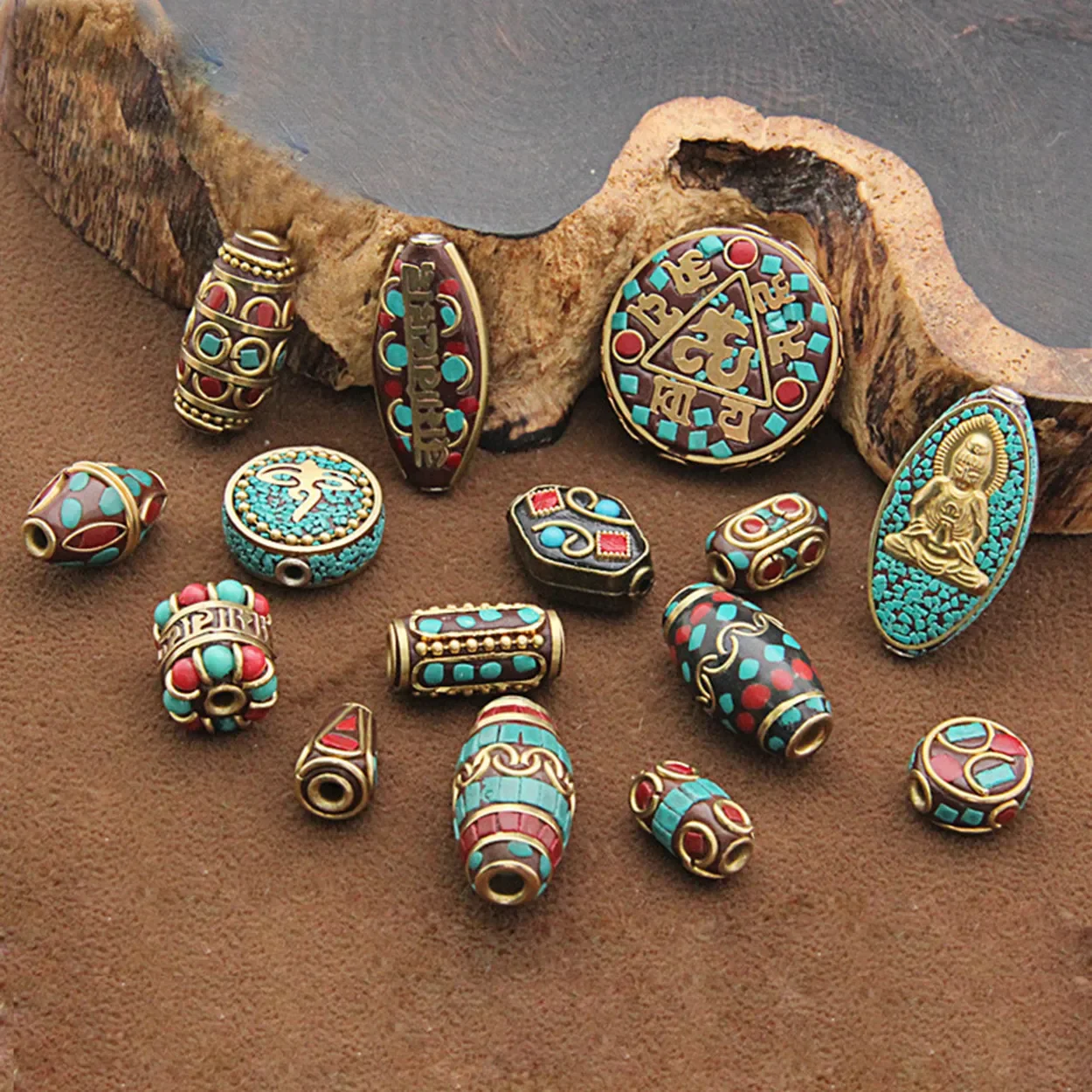 

2# Handmade Nepalese Buddhist Tibetan Brass Metal & Clay Loose Craft Beads for Necklace Jewelry Making Accessories DIY