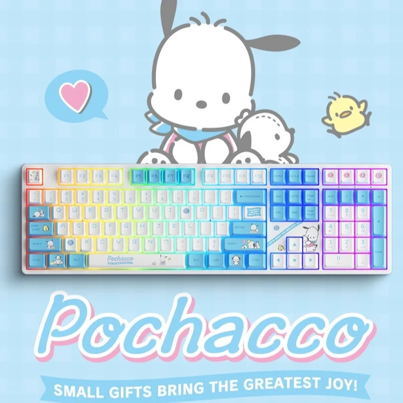 Sanrio 5108b Pochacco Mechanical Keyboard 108 Keys Wireless Bluetooth Rgb Hot Plug Girls Anime Cartoon PBT Double-shot Keycaps