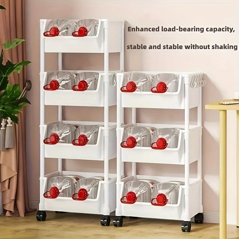 1Pc Rolling Plastic Storage Cart – White Utility Organizer with Wheels for Living Room, Bedroom & Dorm