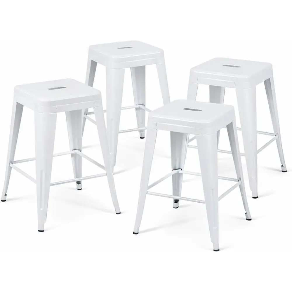 

Набор из 4 высоких белых металлических стульев для барной стойки, 24 дюйма, складные кухонные стулья, минималистичный дизайн для домашнего бара