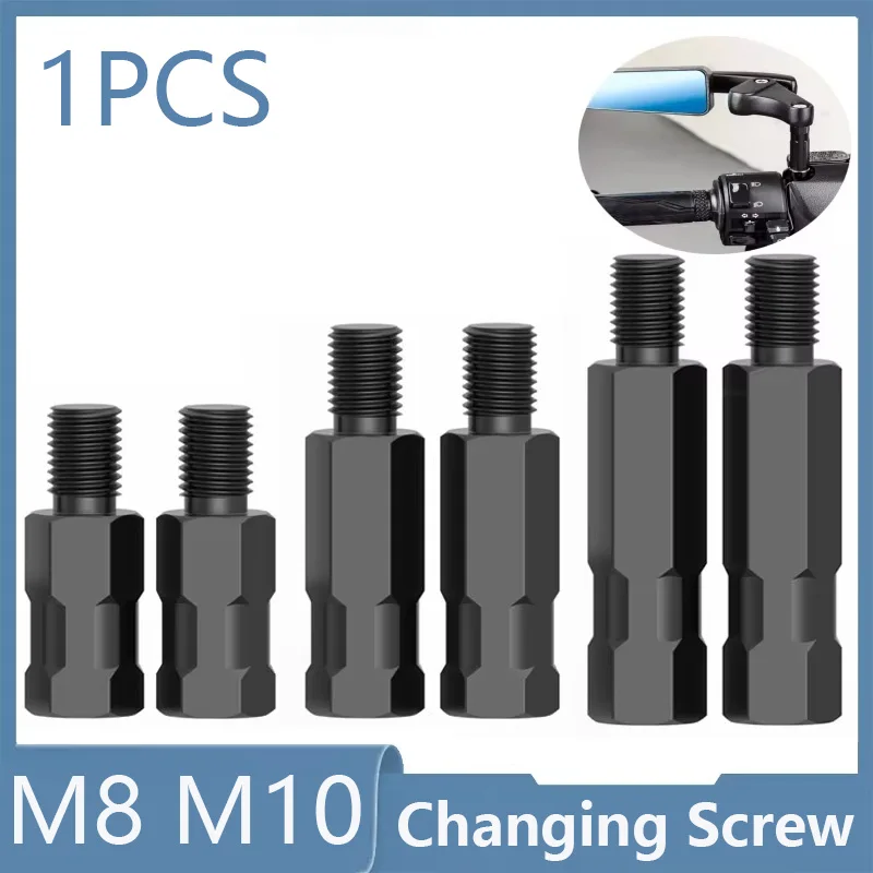 1PCS Longer Extension Black Motorcycle Rear Mirror Adapter M8 8mm M10 10mm Anti Clockwise Right Left Hand Thread Changing Screw