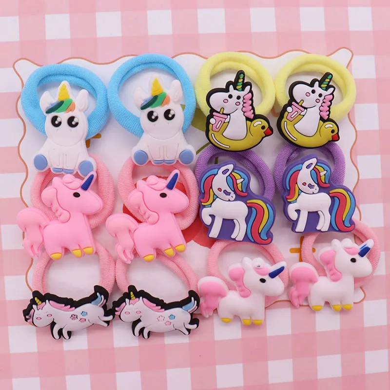 2Pcs/Set Cartoon Animal Unicorn Nylon Headband Kid Hair Accessories Children's Elastic Bands For Girl Headband Scrunchie