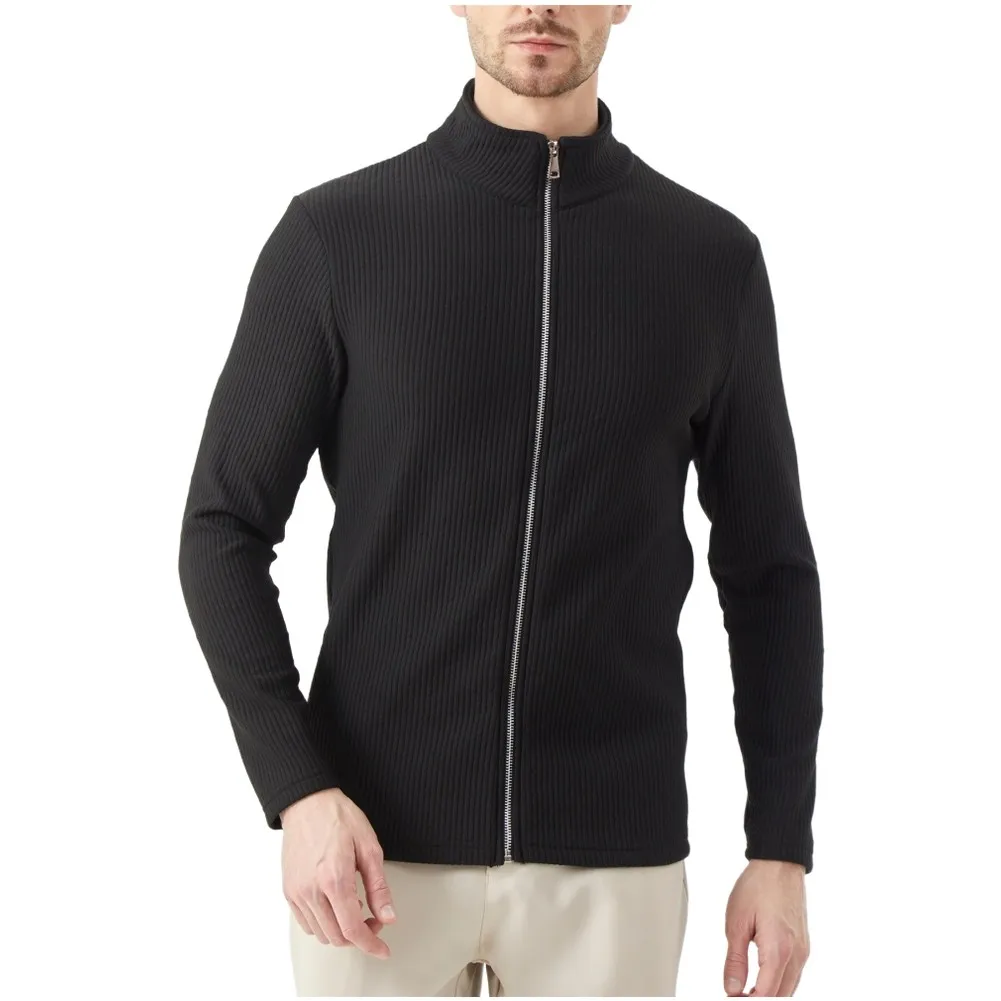 Stand Collar Sweater Full Zip Cardigan Everyday Use Knitted Thick Knit Tight Fit Long Sleeve Stand Collar Solid Color