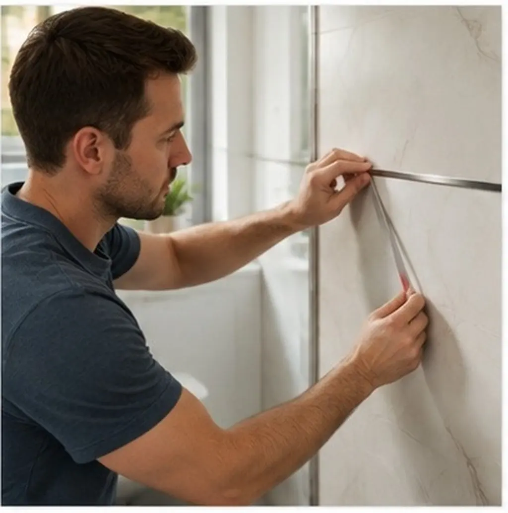 1 Roll Stainless Steel Peel and Stick Edge Trim Molding for Ceiling Wall Fireplace Tile Door Decor Modern DIY Self Adhesive