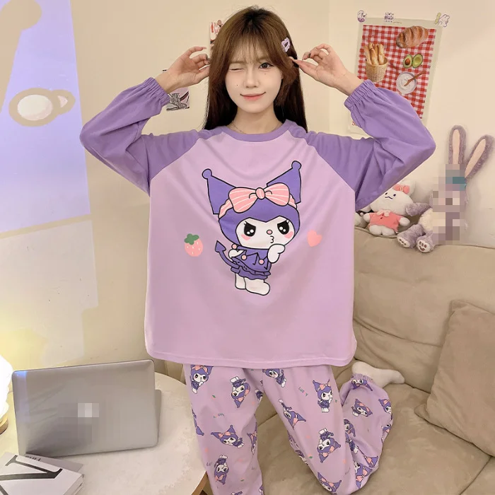 

Girls Spring Autumn Long Sleeve Long Pants Pajamas Set New Student Round Neck Home Clothes Women's Sweet and Soft Two-Piece Set